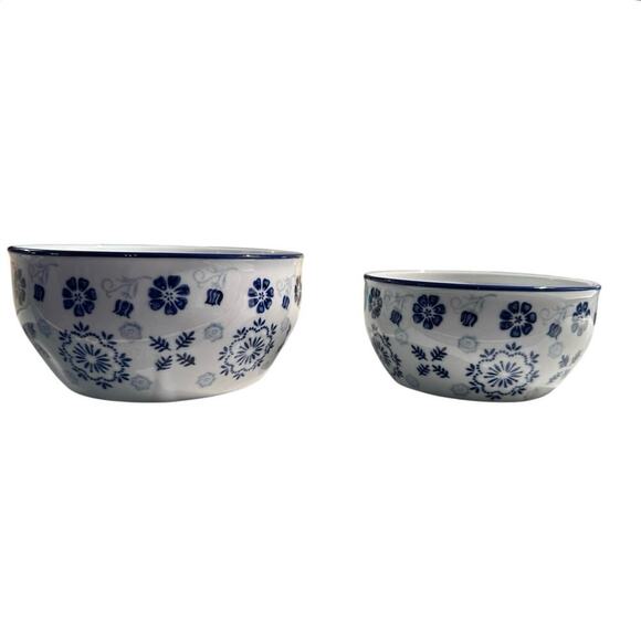 Yokohama Studio Blue White Floral Hand Painted Bowl Set of 2 - Picture 1 of 9